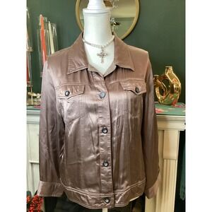 HARD TAIL FOREVER Womens Brown Satin Button Up Jacket‎ Style Shirt Size M